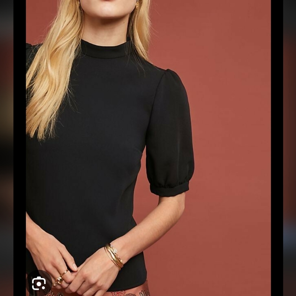 Maeve Anthropologie Black Puff Sleeve Blouse